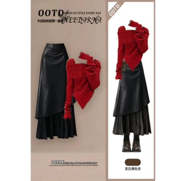 法式氛围感复古穿搭套装2025新款修身显瘦上衣不规则半身裙两件套