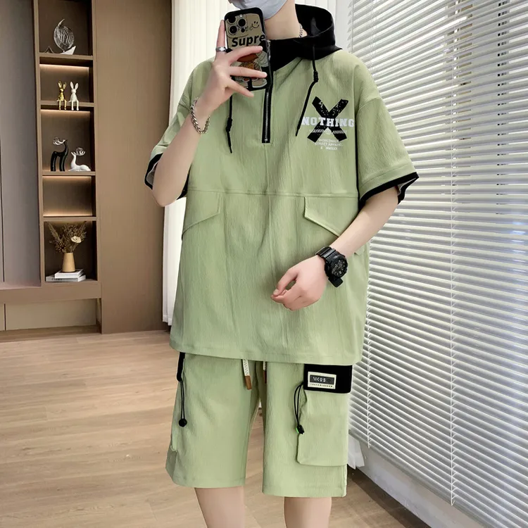潮流酷帅穿搭套装休闲夏款青少年潮牌短袖短裤初中高中学生运动服
