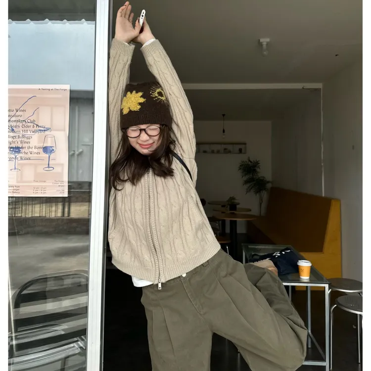 Our2【麻花毛衣开衫】秋冬季慵懒感针织连帽毛衣【X5867】