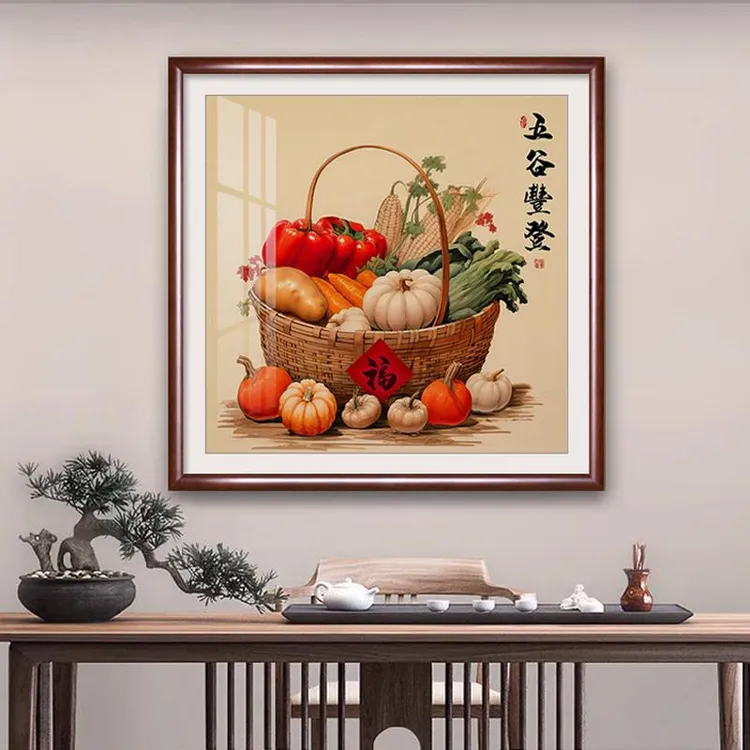 五谷丰登餐厅装饰画新中式寓意好百财挂画入户走廊玄关壁画五牛图