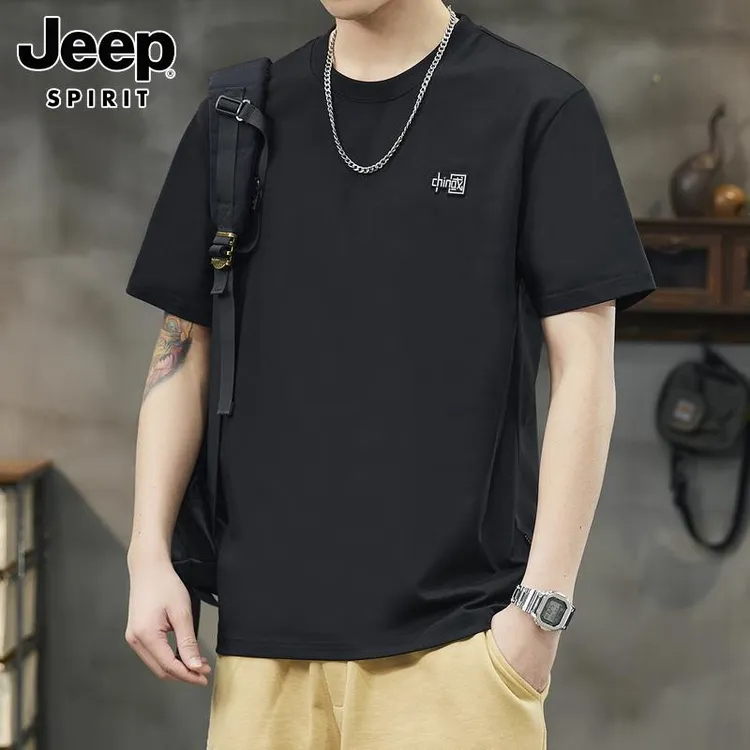 JEEPSPIRIT短袖t恤男士休闲上衣服夏季薄款潮牌宽松圆领运动体恤