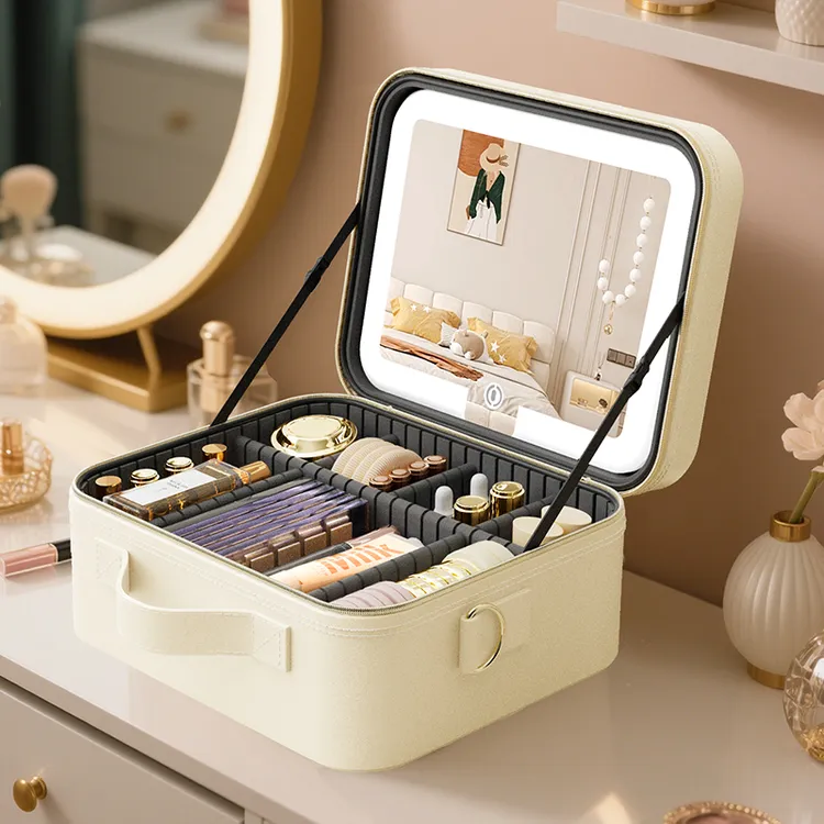 OBOX2025款带灯化妆箱带镜智能LED灯便携式时尚化妆包化妆品收纳