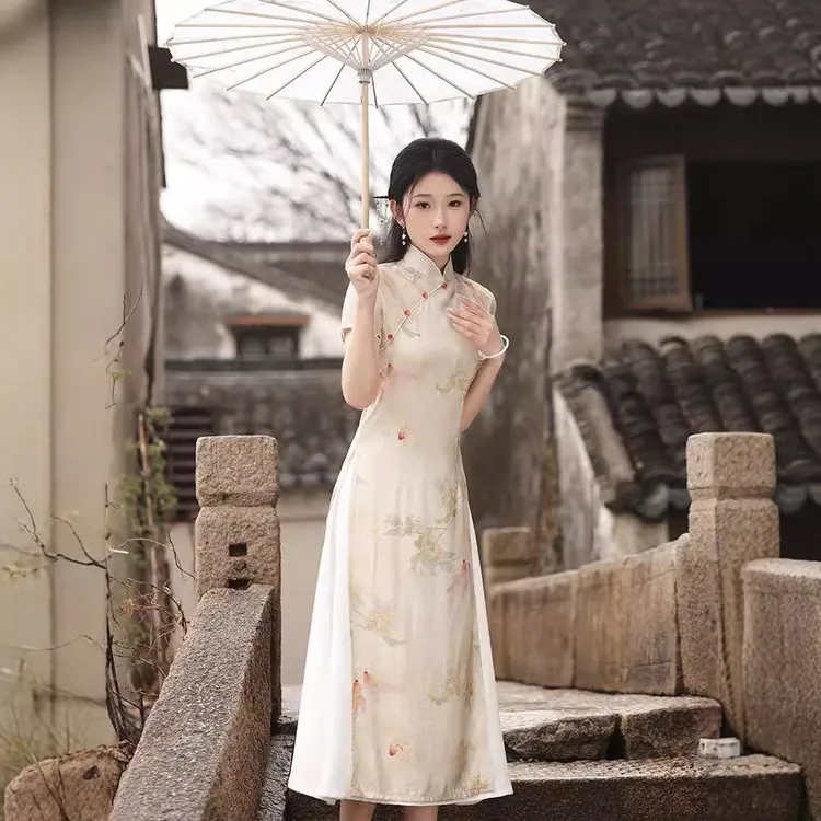 奥黛锦鲤折桂旗袍2025新款高考送考日常可穿改良连衣裙新中式夏季