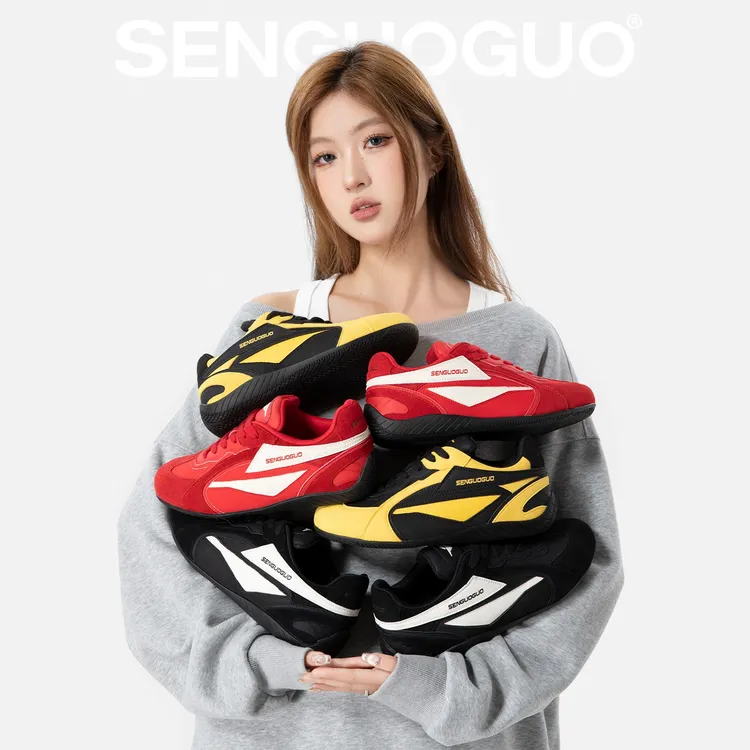 森果果2025新款赛车鞋/薄底复古红色德训鞋女春秋百搭增高德训鞋
