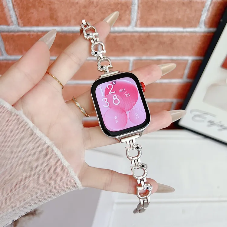 KT猫金属链适用苹果AppleWatchS10手表带S98小香风se华为FIT4小米