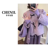 CHECHE【显眼包】超好看紫色棉服外套设计款蝴蝶结宽松百搭甜美秋冬