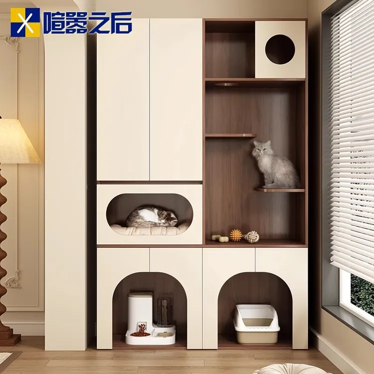 定制家用阳台柜猫别墅室内大空间猫窝猫爬架一体猫舍分区角柜8Y22