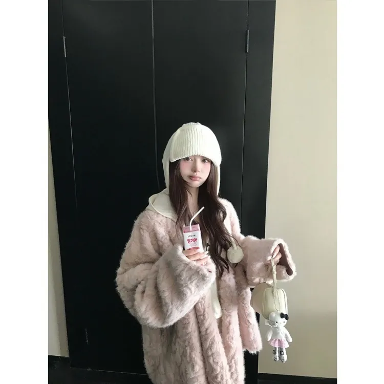 奢感100% 仿花狐貂氛围感上衣独家定染宽松环保皮毛一体外套女