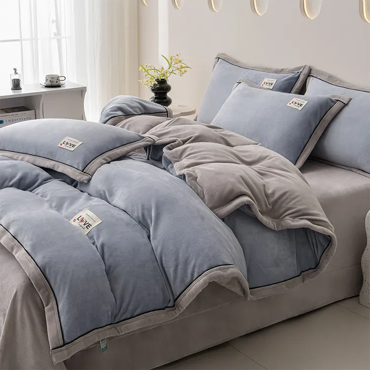 秋冬A类加厚8-9斤高克重牛奶绒四件套母婴双面绒床上用品被套床单