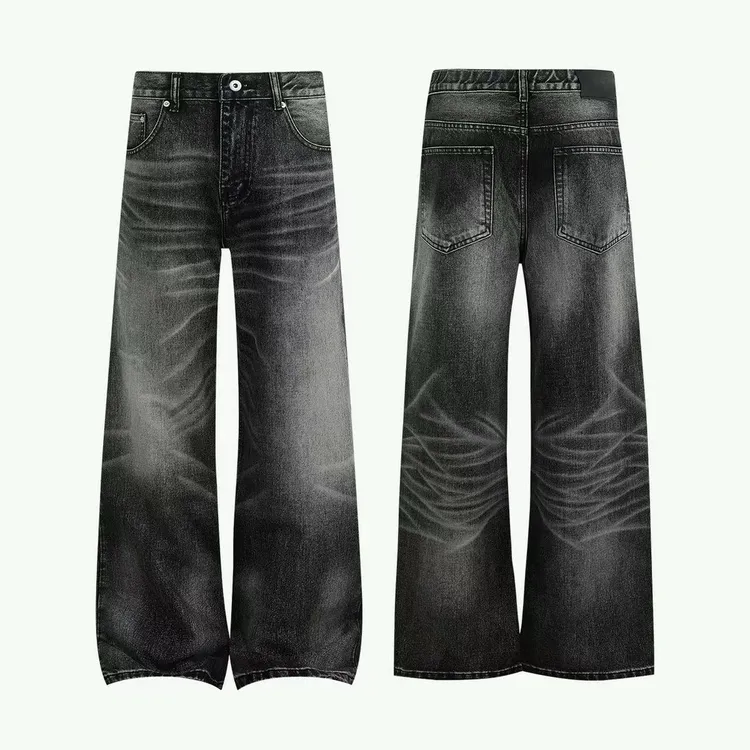 【14.5OZ水洗A字】直筒水洗立体猫须后蜂窝设计牛仔裤显腿显瘦长裤