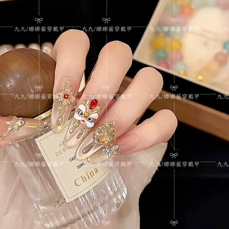 【鎏光醒狮】纯手工穿戴甲美甲可拆卸穿戴式持久反复使用 