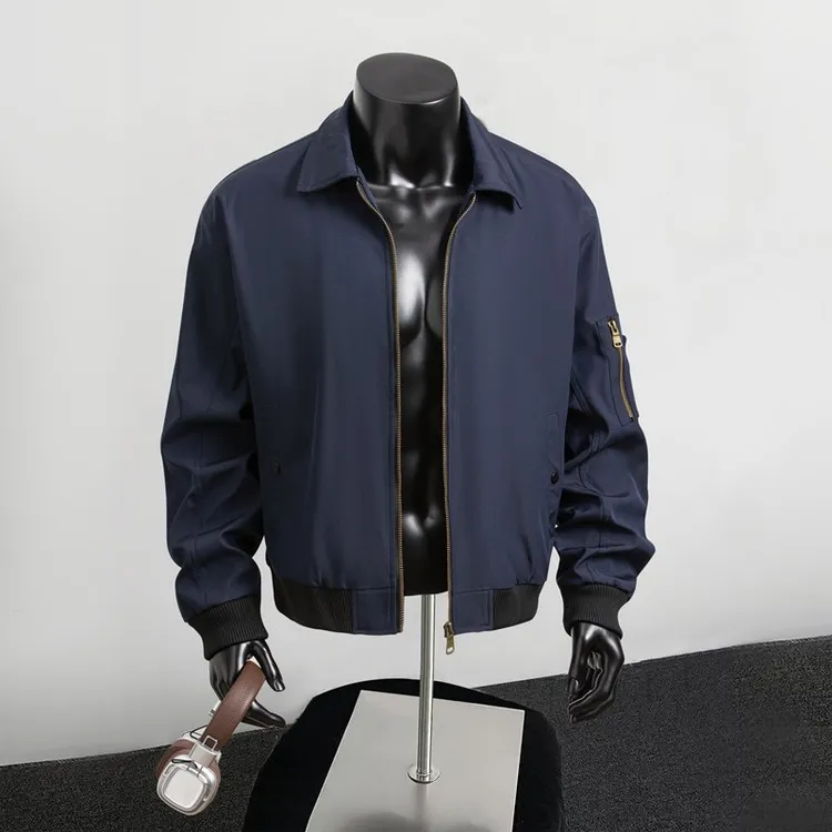 藏青色短款飞行夹克男款秋季cleanfit翻领行政夹克bomber廓形外套