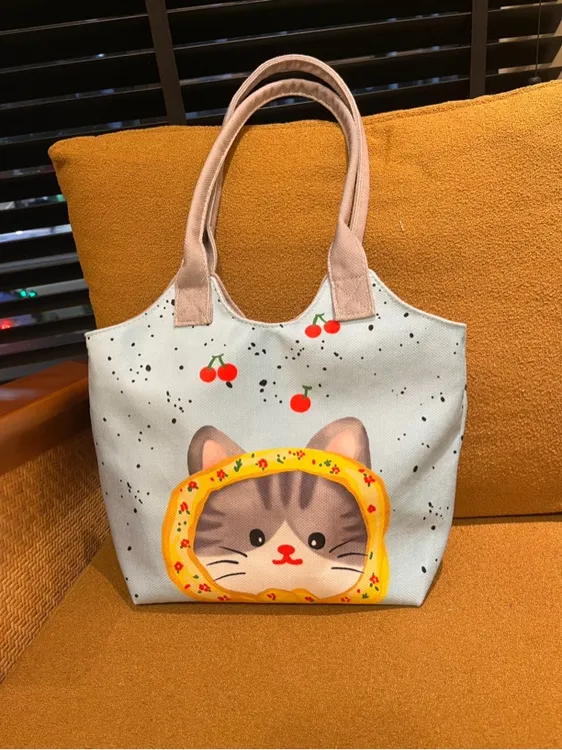 卡通托特包印花猫咪可爱风单肩包手提包少女单肩休闲