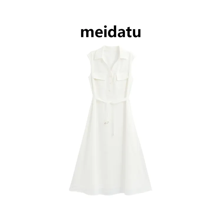 美哒兔（破价款）优雅干练气质系带收腰连衣裙（小个子版）CD715-H 