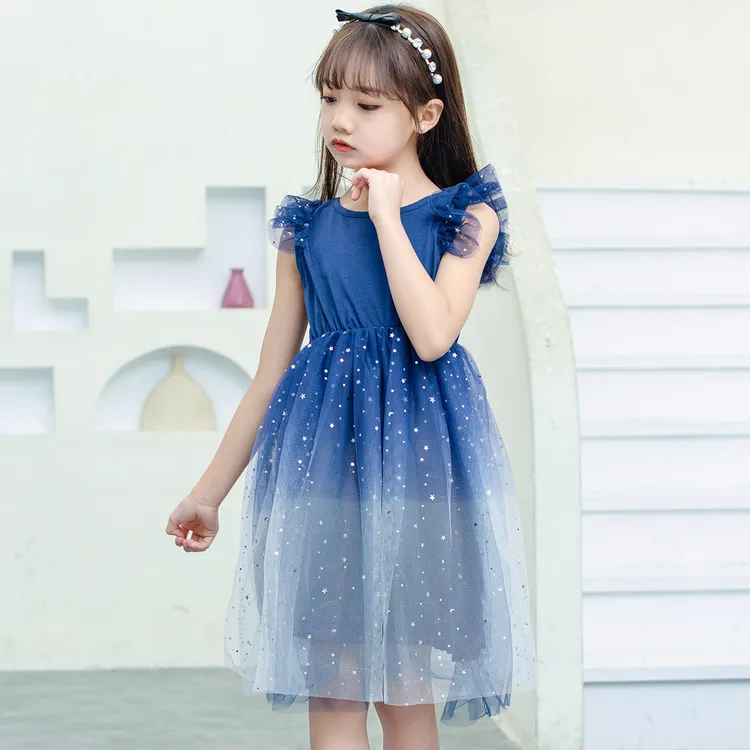 肯切普女童3-6岁渐变色洋气夏季连衣裙裙子公主裙儿童发光礼服