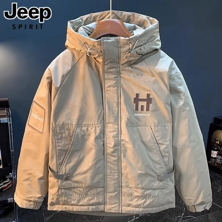 JEEP吉普高端美式潮牌羽绒服男士秋季新款保暖连帽宽松冲锋衣外套
