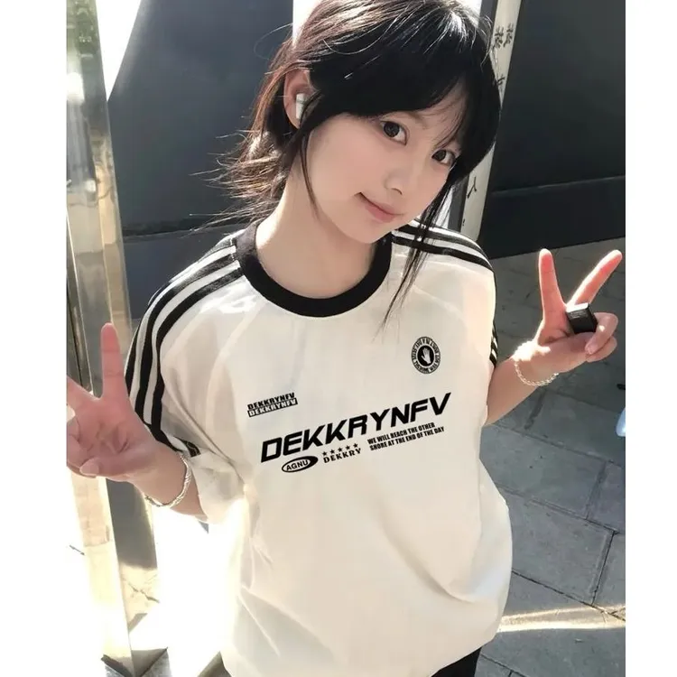 新款透气抗起球短袖五分袖卡通T恤千金清冷感贵老钱风松弛感女装