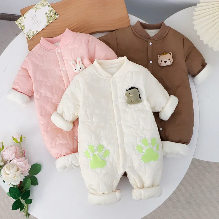 婴儿哈衣秋冬季冬款加绒保暖衣婴幼儿连身衣新生儿秋冬宝宝外出服