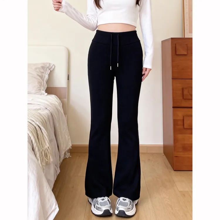 120斤的大杨 小个子胖MM大码微喇裤女冬加绒加厚米白色糯米休闲裤