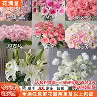 【次日达·小公主的花】10枝粉玫瑰+1把白桔梗+百合2头再送4枝配草·鲜切花两单鲜花顺丰包邮基地直发·鲜切花批发