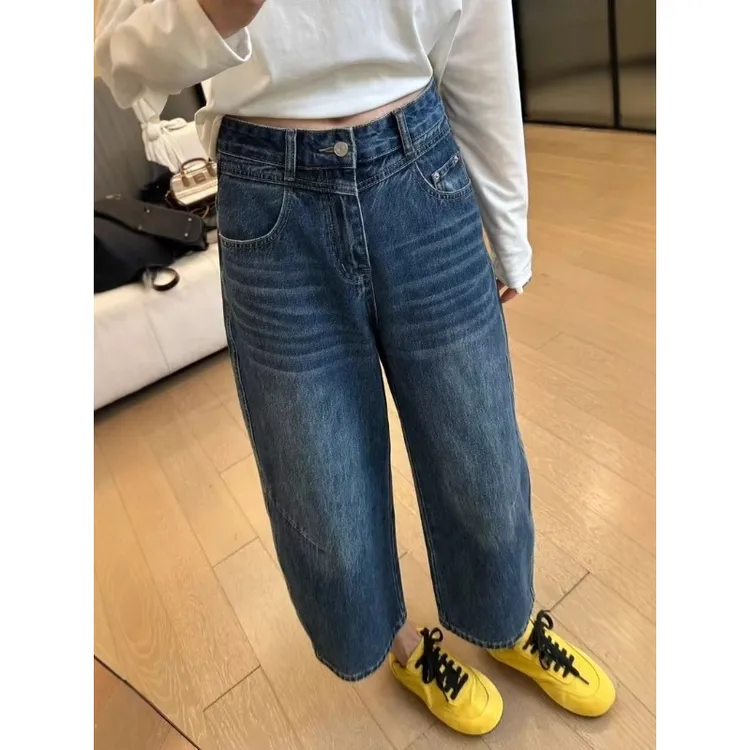 天丝九分裤牛仔裤女高腰显瘦大码胖mm小个子夏季薄款直筒阔腿裤子