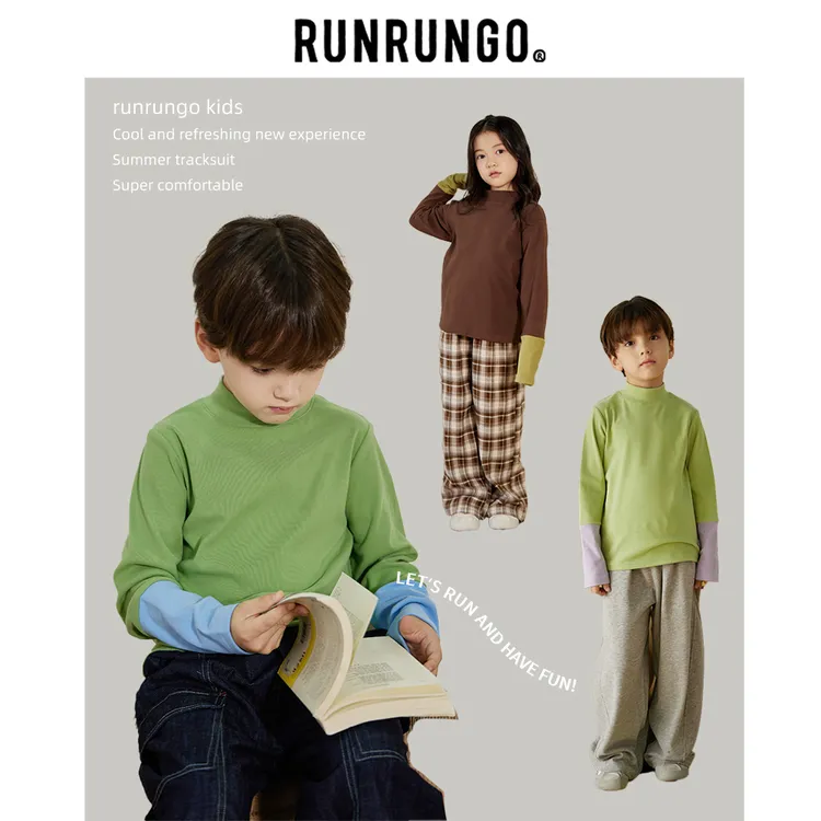 Runrungo【小奶皮2.0】长袖童装女童拼接袖半高领打底衫儿童糯糯衣