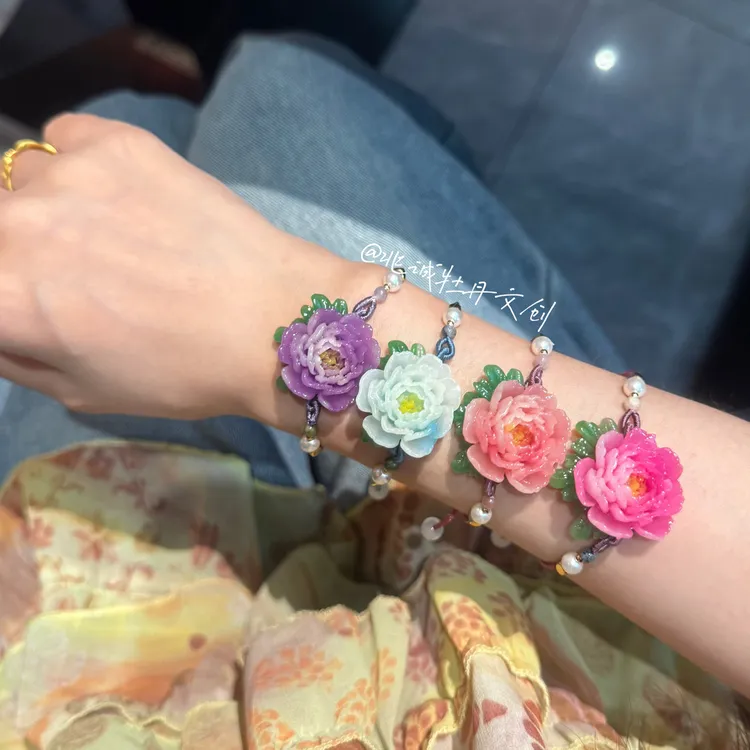 非金属树脂手链 原创树脂纯手工牡丹珍珠手链 直径尺寸30毫米
