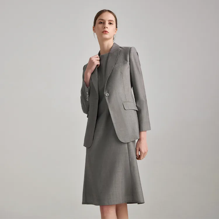 LadySElite【纸片人】格雷灰经典羊毛西装连衣裙女2025新款秋外套