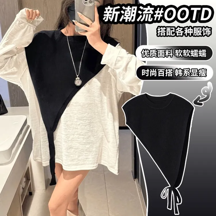 新款三角斜襟披肩女春秋季韩版时尚百搭网红洋气针织显瘦外搭坎肩