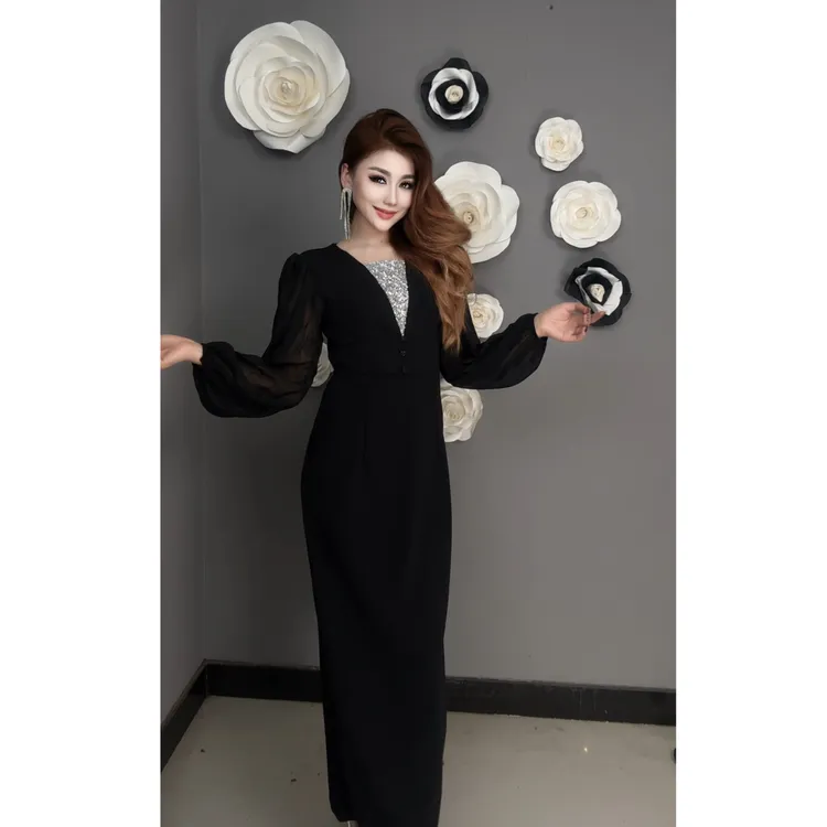 9889【古丽店铺包邮】新款假V领高级时尚女装连衣裙