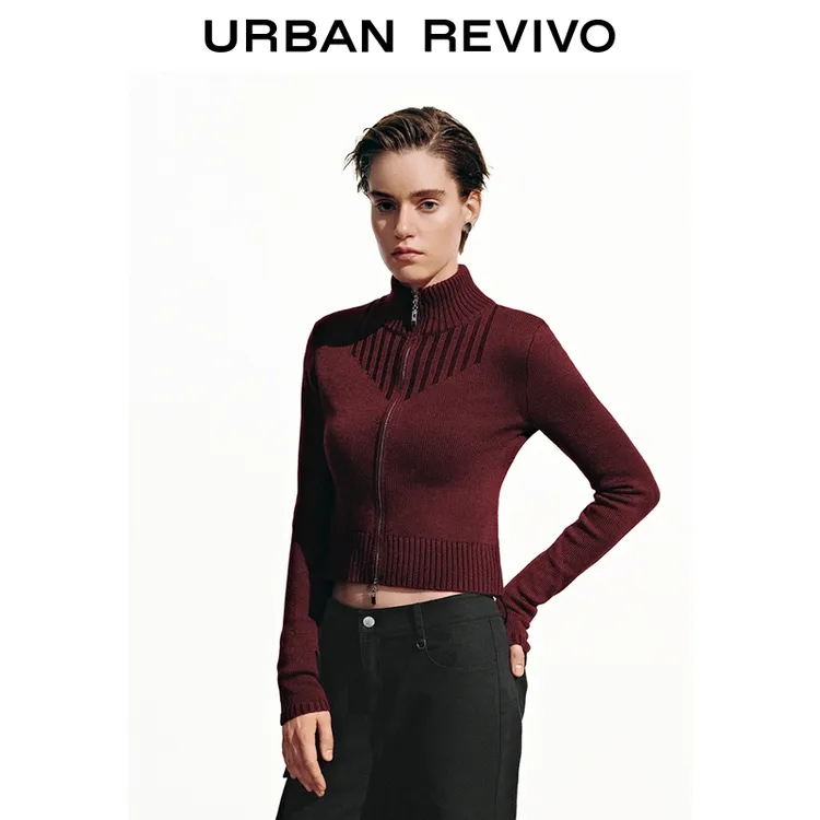 UR2025秋季新款女潮流双开拉链修身针织开衫UYV950050+