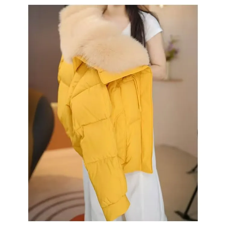 时尚拼色翻领棉服女款2025冬季新款时尚百搭加厚潮流保暖棉衣外套