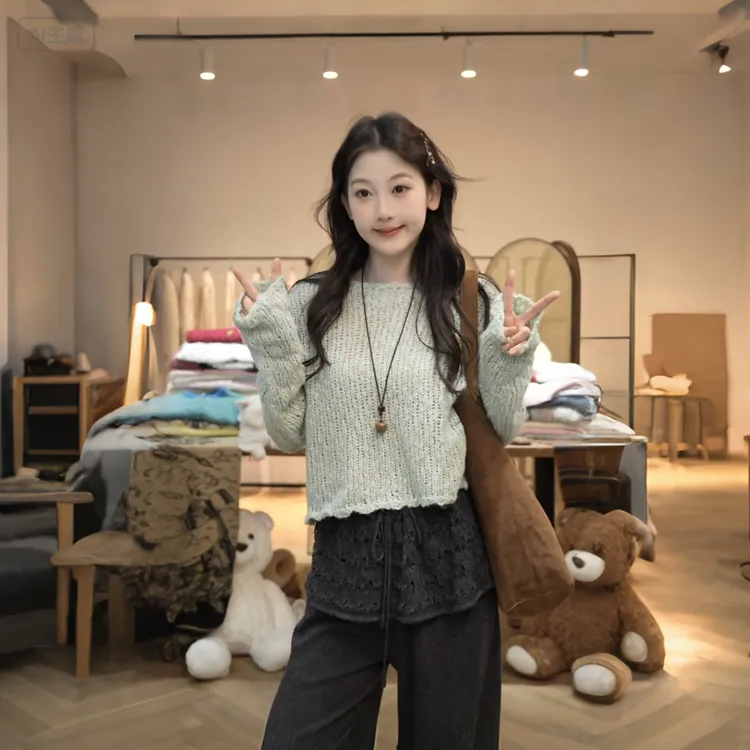 【闵笑一】果香青梦 25早秋镂空百搭显瘦上衣潮牌女装针织衫女
