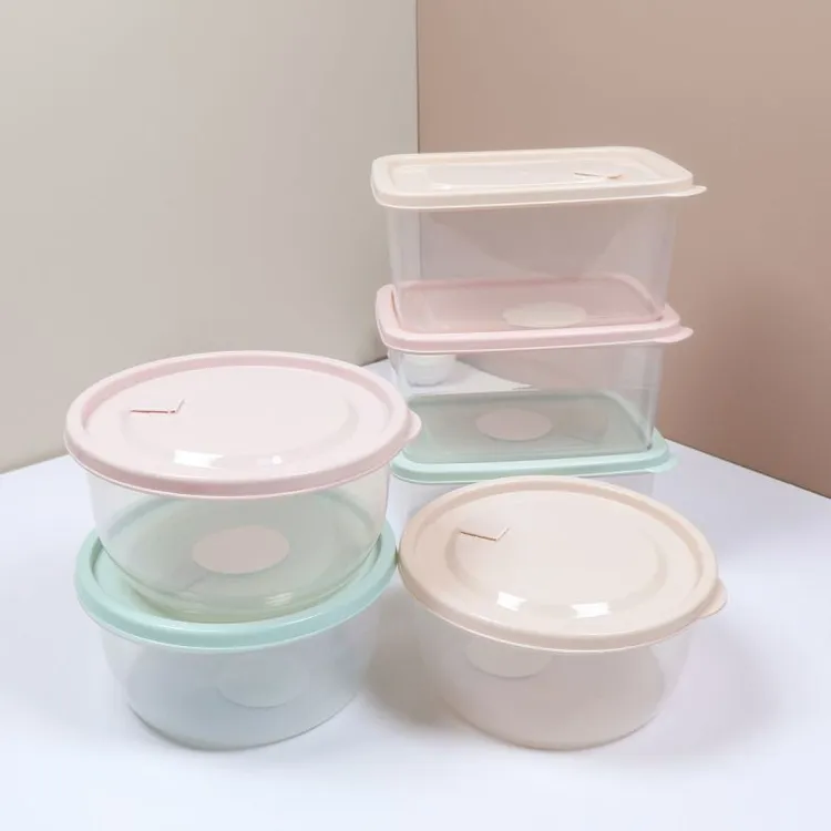 食品级塑料保鲜盒可微波炉加热家用厨房带盖圆形碗收纳盒冷冻盒子