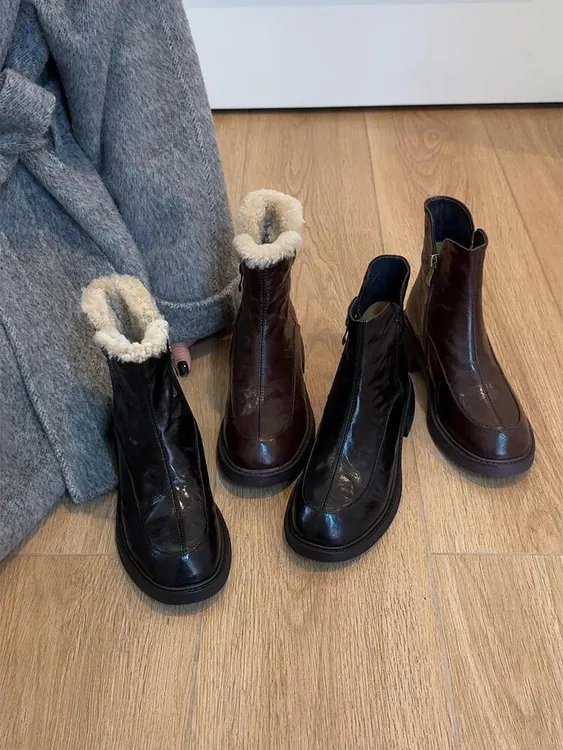 羊皮~厚底雪地靴女2025新款冬季瘦瘦靴保暖棉鞋毛毛鞋小个子短靴