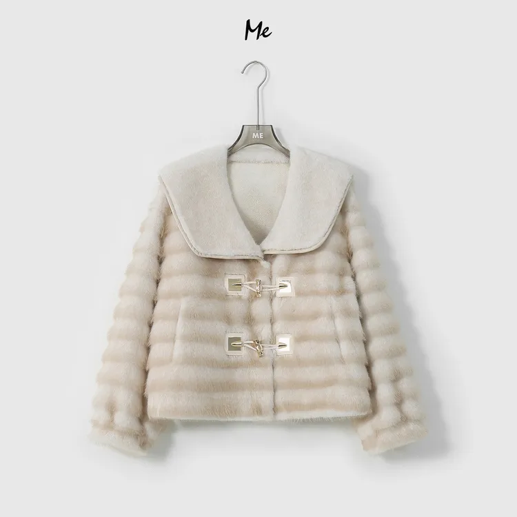 ME【游艇会】直立短毛艺术渐变条纹老钱锁温保暖毛毛外套MESA5613