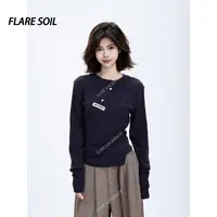 【FLARE SOIL】斜扣亨利领修身收腰T恤极简运动上衣 T4677A