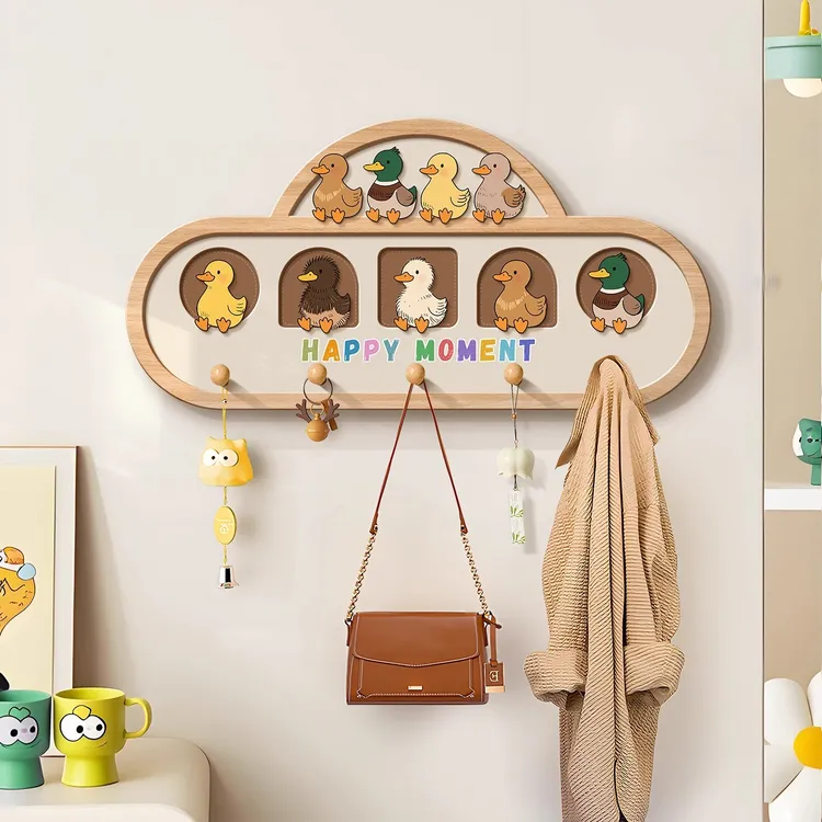 呆萌小鸭入户门后洞洞板置物架不占空间超薄挂衣架多功能衣帽架子