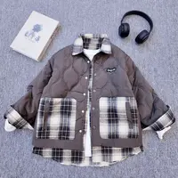 【小哥童装】男童厚款翻领假两件加厚棉服秋冬格子款中大童5211