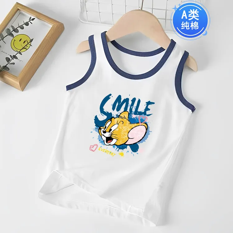 宝宝背心夏季纯棉薄款婴儿小背心儿童无袖印花卡通护肚内穿上衣潮