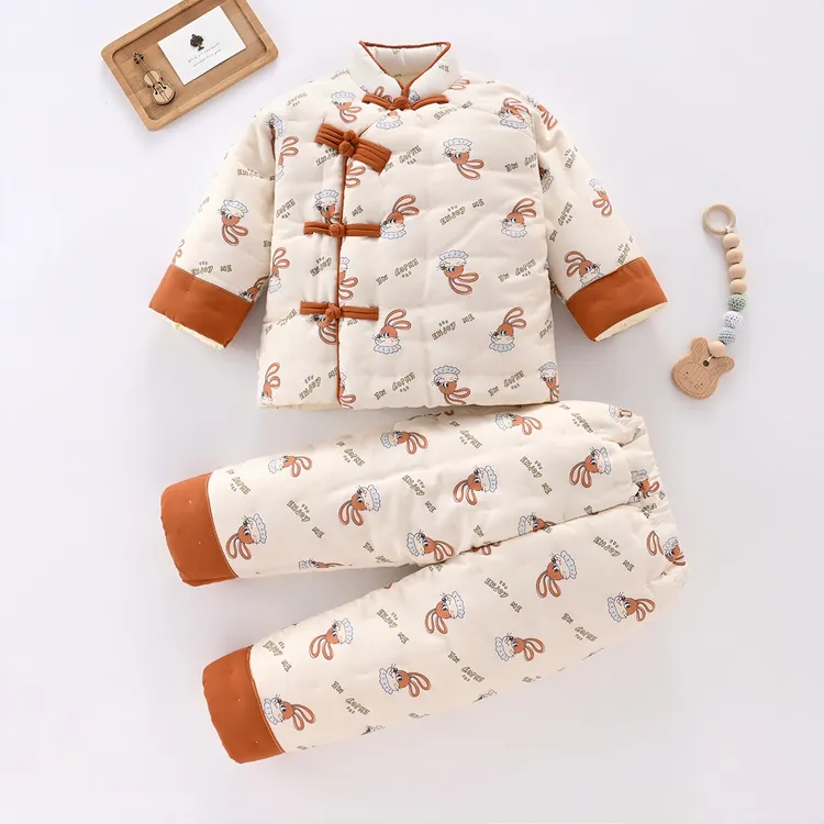 25年新款纯棉儿童套装加厚防风保暖1-7岁男女童通用幼儿园耐脏款