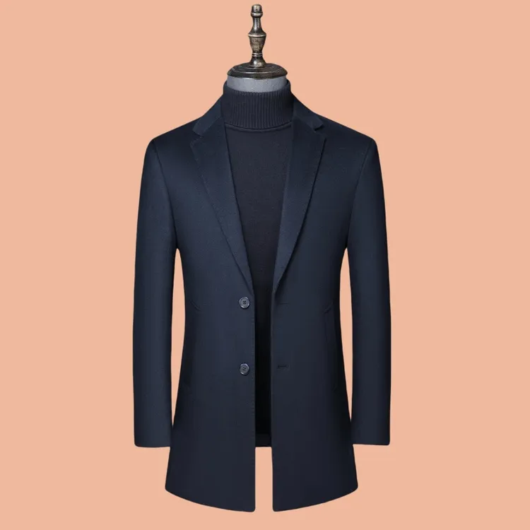 法国大牌西装领中长款毛呢大衣上衣秋季大衣韩版商务男装春秋翻领