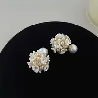 合金仿珍珠耳饰 新款轻奢高级感珍珠花朵耳钉前后戴式EH25091302