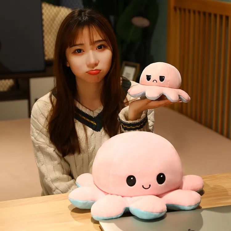 变脸章鱼公仔双面翻转表情毛绒玩具布娃娃女生日礼物女生睡觉抱枕