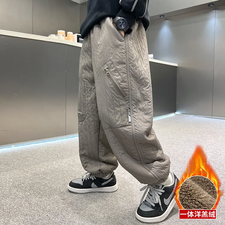 男童加厚一体绒裤子棉裤羊羔绒2024新款儿童中大童男孩冬季加绒