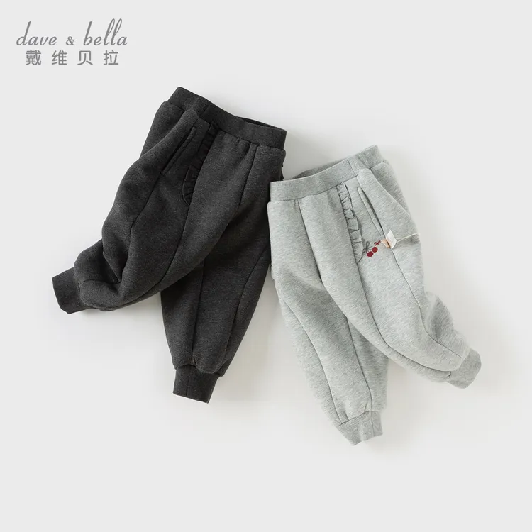 戴维贝拉儿童2025冬装新款女童加绒裤子宝宝休闲束脚儿童保暖裤子