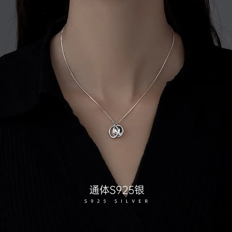 坠链均925银 简约光面圆牌项链ins冷淡风锁骨链女网红同款潮