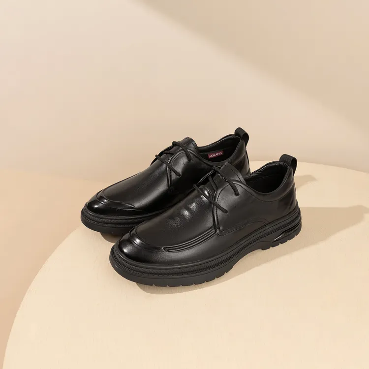 奥康男鞋秋冬新商务正装休闲男士加绒系带百搭圆头舒适休闲男皮鞋