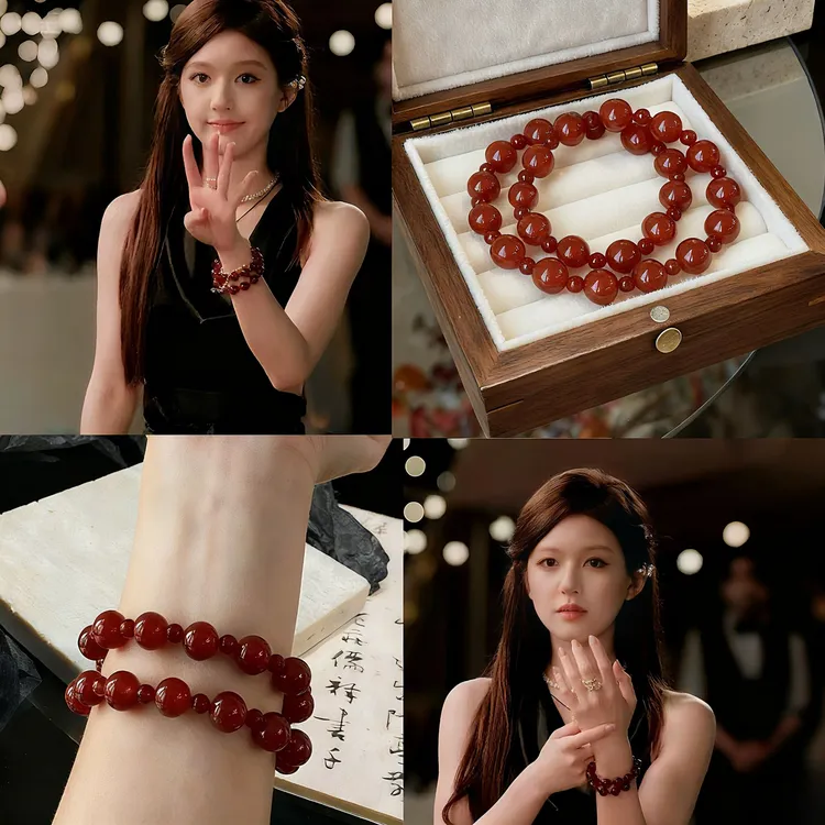 许我耀眼赵露思同款手串天然红玛瑙手链转运闺蜜礼物送女友生日