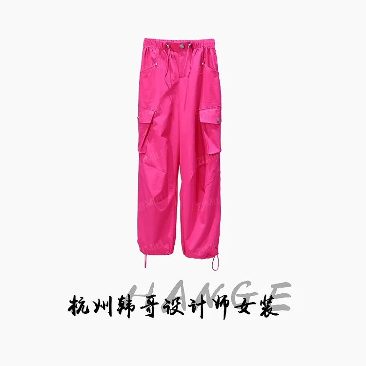 【韩哥女装】2025秋冬《出水芙蓉》洋红色工装风阔腿工装裤8535-P1